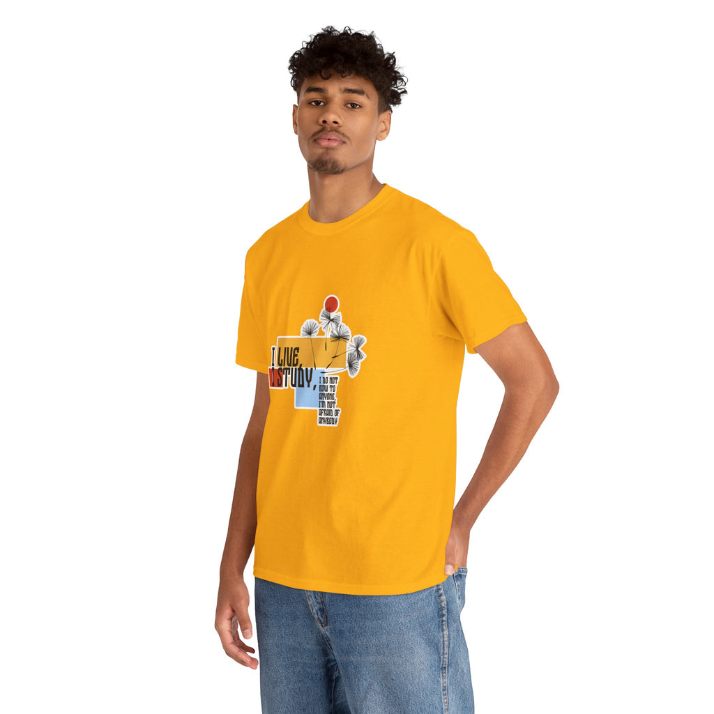 T-Shirt — I Live, I Study Graphic Tee (Minimalist Floral Collage)