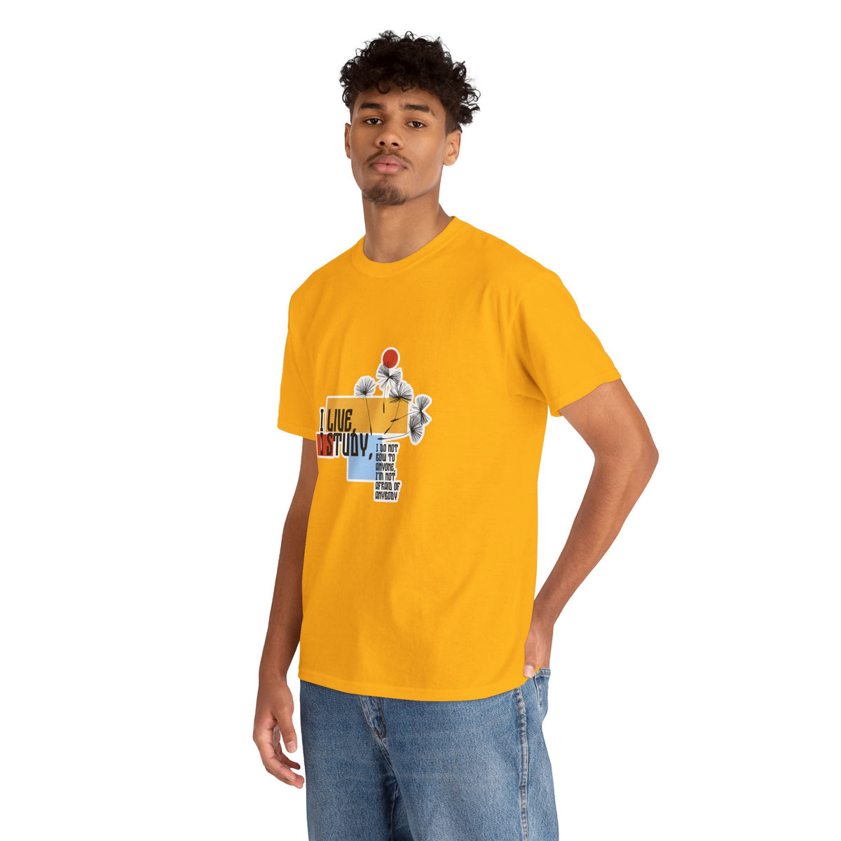 T-Shirt — I Live, I Study Graphic Tee (Minimalist Floral Collage)