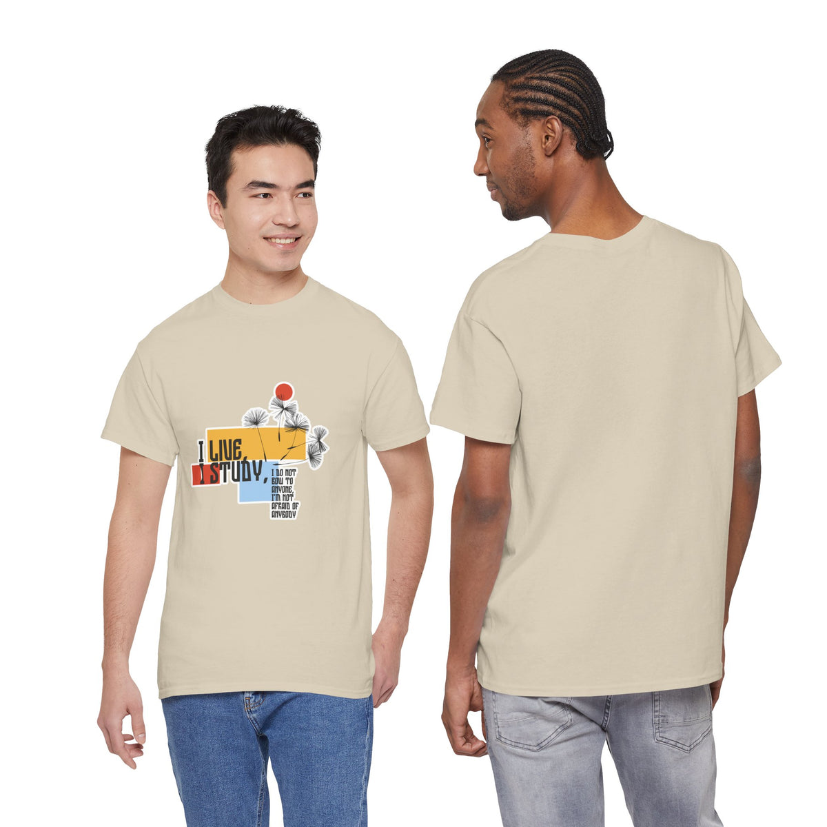 T-Shirt — I Live, I Study Graphic Tee (Minimalist Floral Collage)