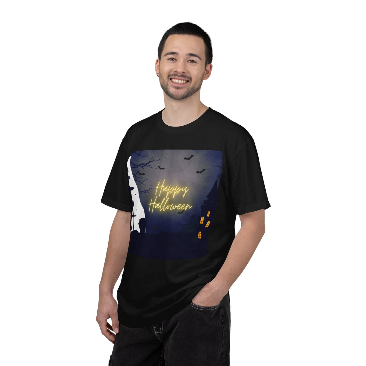 Halloween Night T-Shirt — "Happy Halloween" Haunted Graveyard Design