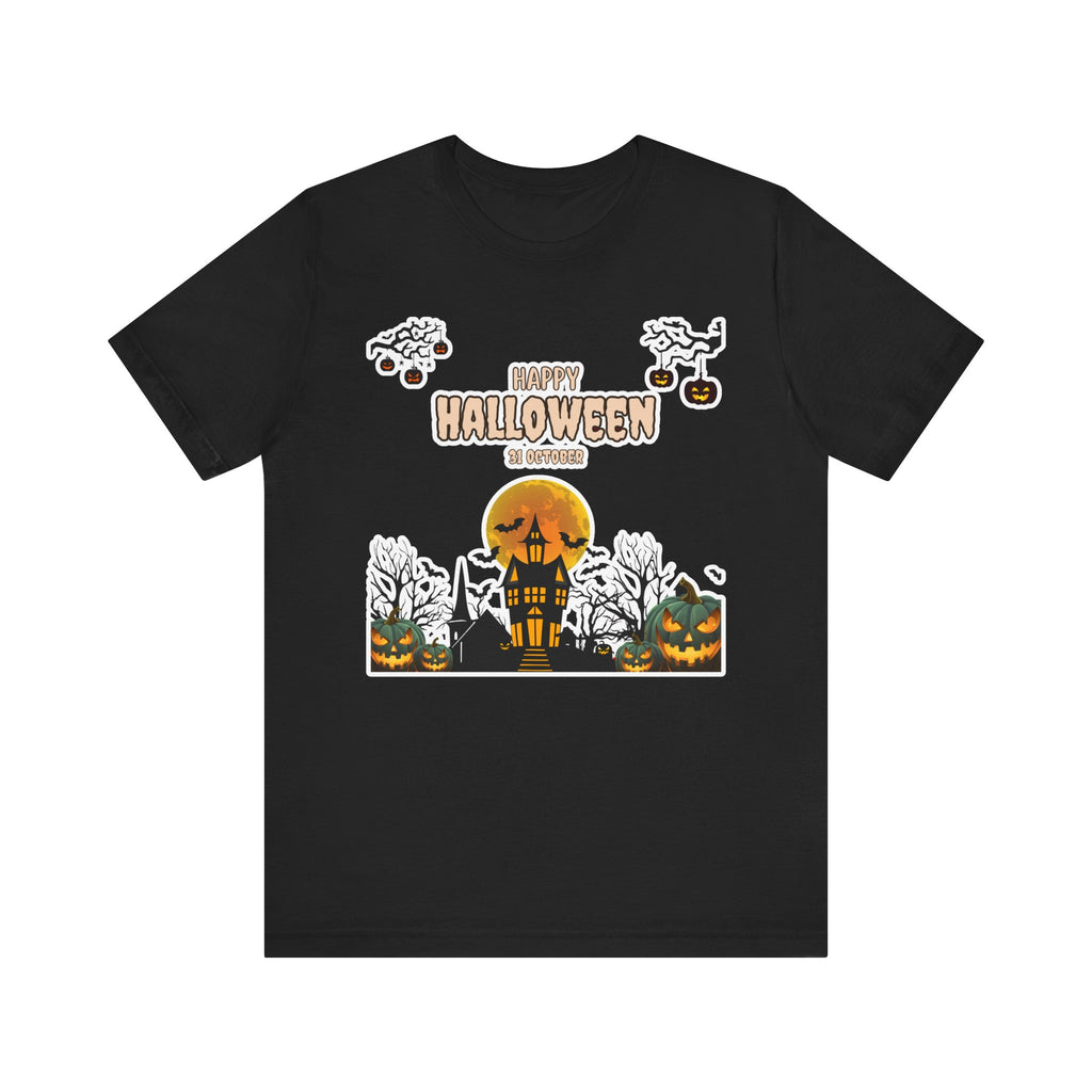 Halloween Haunted House T-Shirt — "Happy Halloween" Pumpkin Spooky Tee