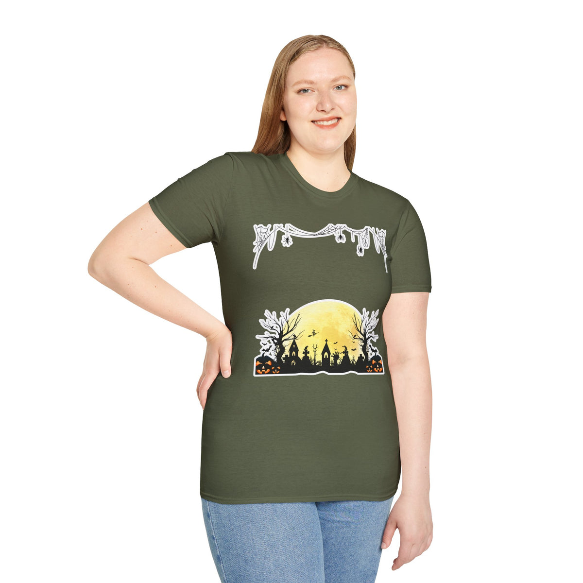 Halloween Moon Silhouette T-Shirt — Spooky Graveyard Pumpkin Scene