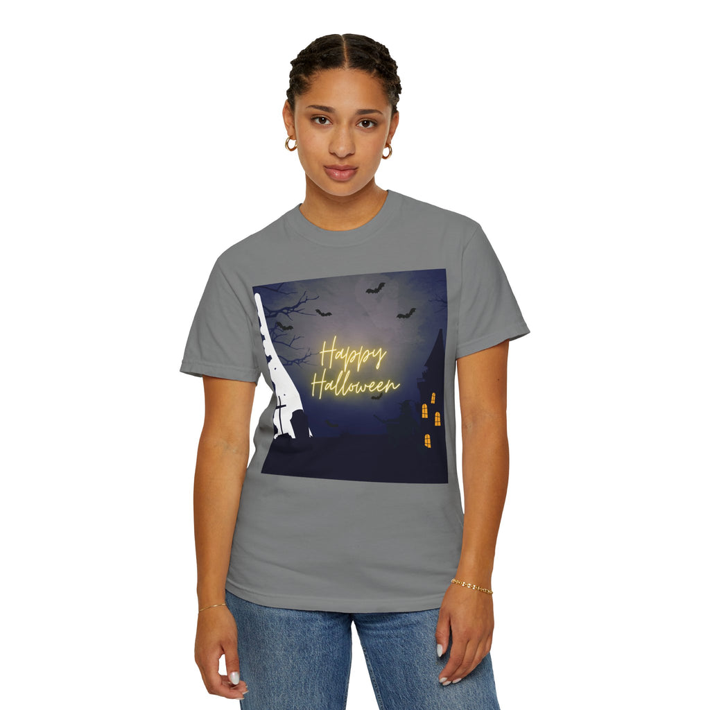 Halloween Night T-Shirt — "Happy Halloween" Haunted Graveyard Design