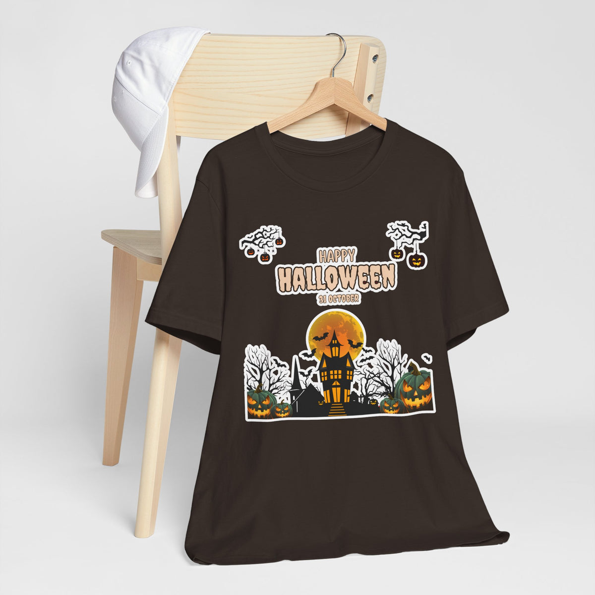 Halloween Haunted House T-Shirt — "Happy Halloween" Pumpkin Spooky Tee
