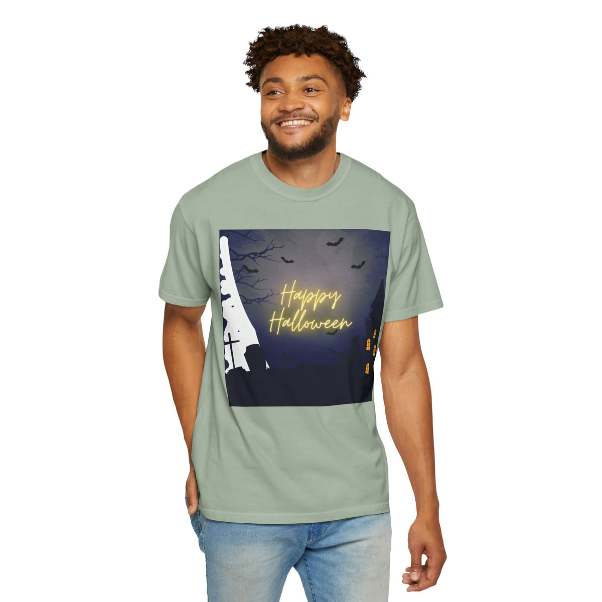 Halloween Night T-Shirt — "Happy Halloween" Haunted Graveyard Design