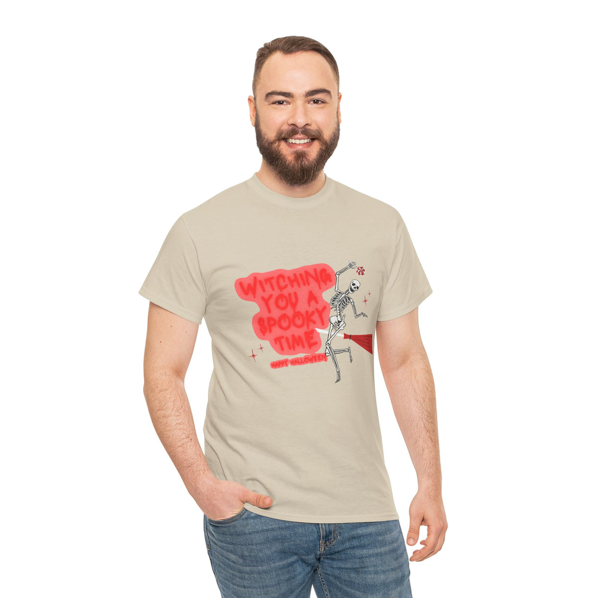 Skeleton 'Witching You a Spooky Time' Halloween T-Shirt