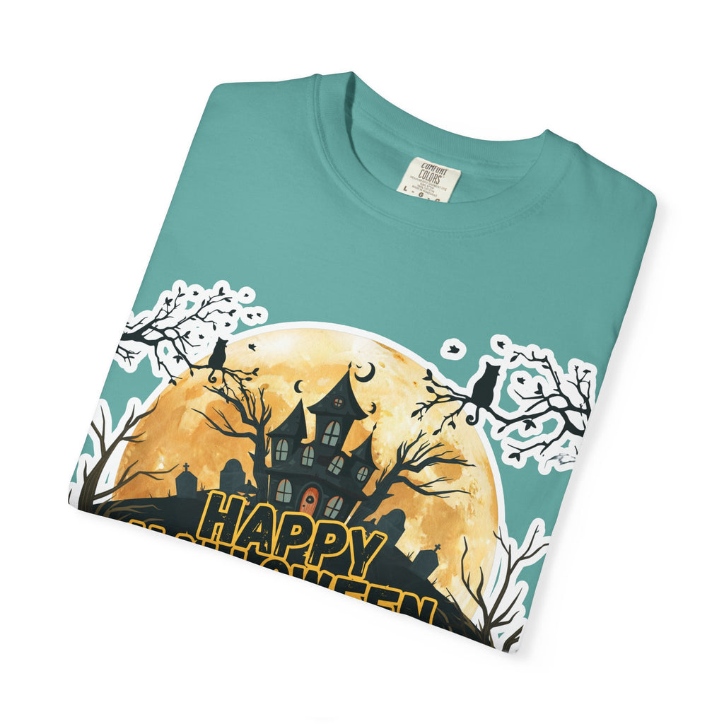 Halloween Haunted House T-Shirt — "Happy Halloween" Pumpkin Graphic Tee