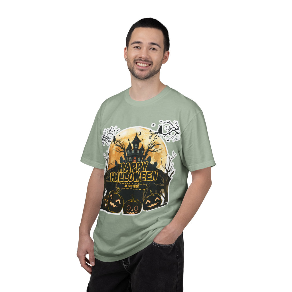 Halloween Haunted House T-Shirt — "Happy Halloween" Pumpkin Graphic Tee
