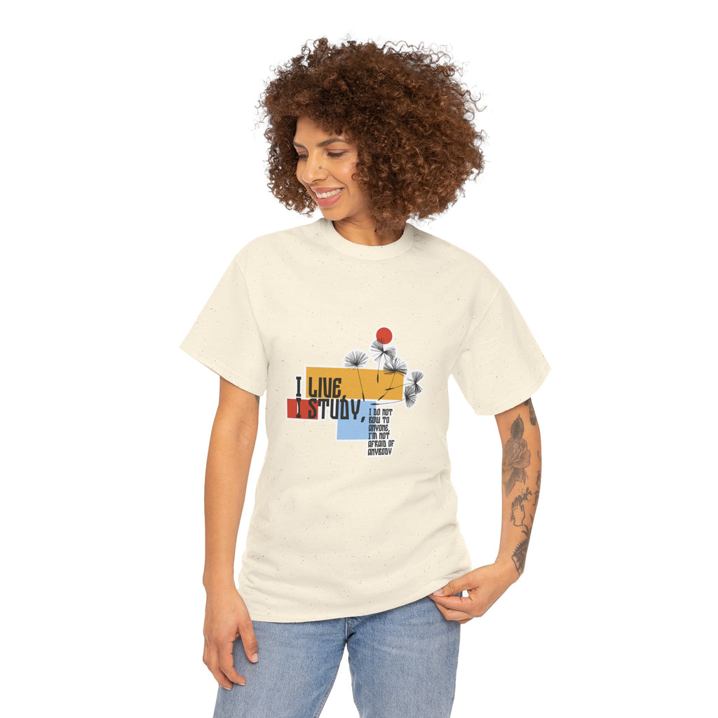 T-Shirt — I Live, I Study Graphic Tee (Minimalist Floral Collage)