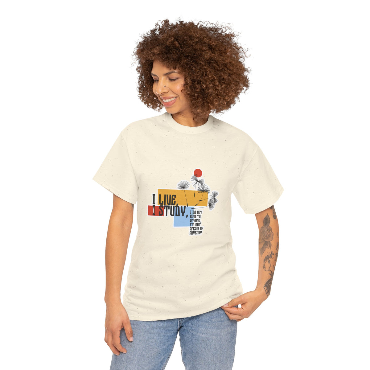 T-Shirt — I Live, I Study Graphic Tee (Minimalist Floral Collage)