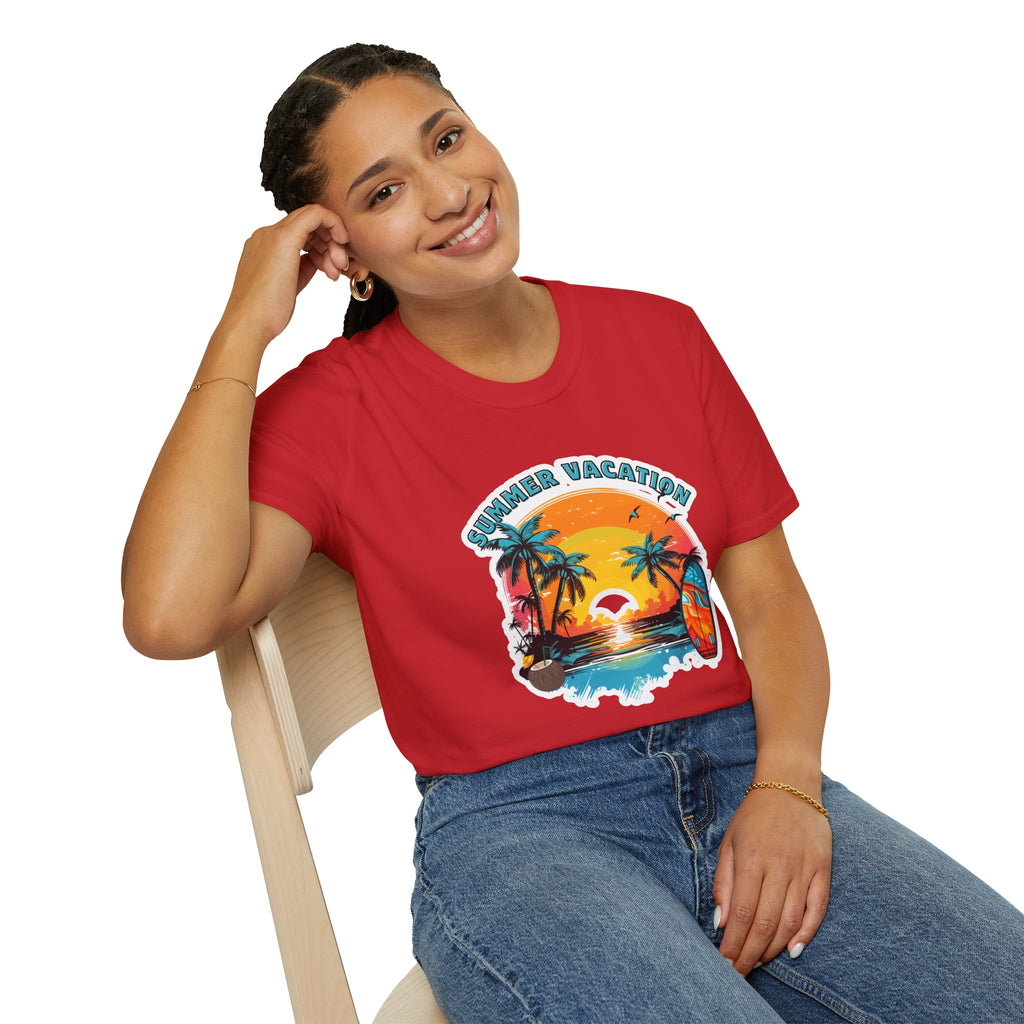 Summer Vacation T-Shirt – Tropical Sunset Surf Graphic