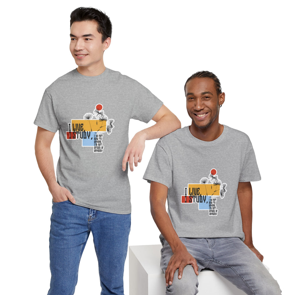 T-Shirt — I Live, I Study Graphic Tee (Minimalist Floral Collage)