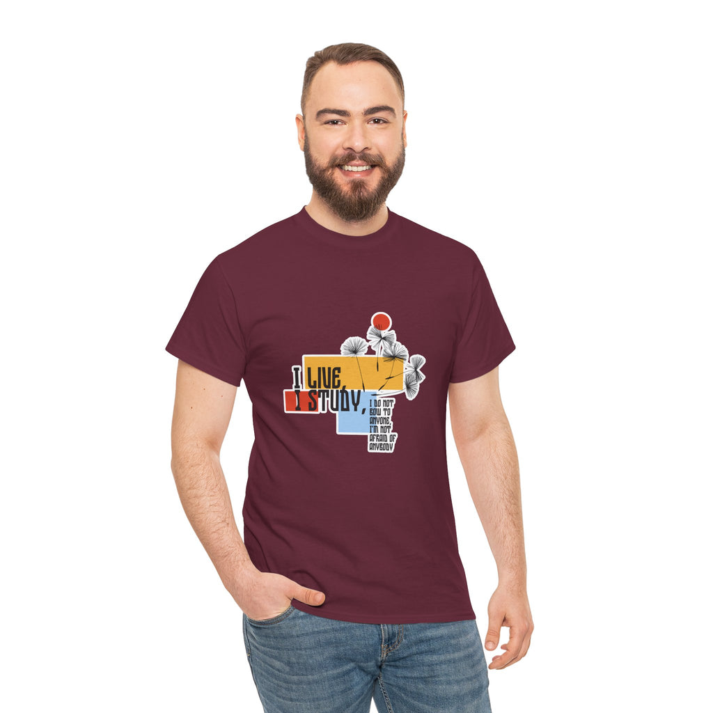 T-Shirt — I Live, I Study Graphic Tee (Minimalist Floral Collage)