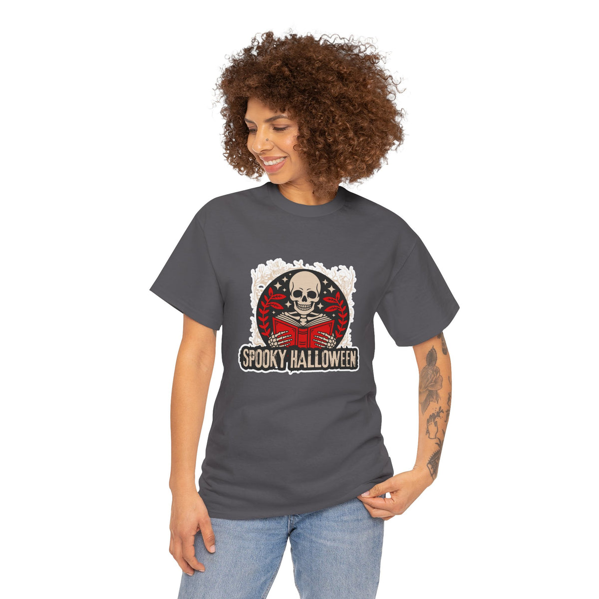 Spooky Halloween Skull Tee — Vintage Skeleton Reading Book Halloween T-Shirt