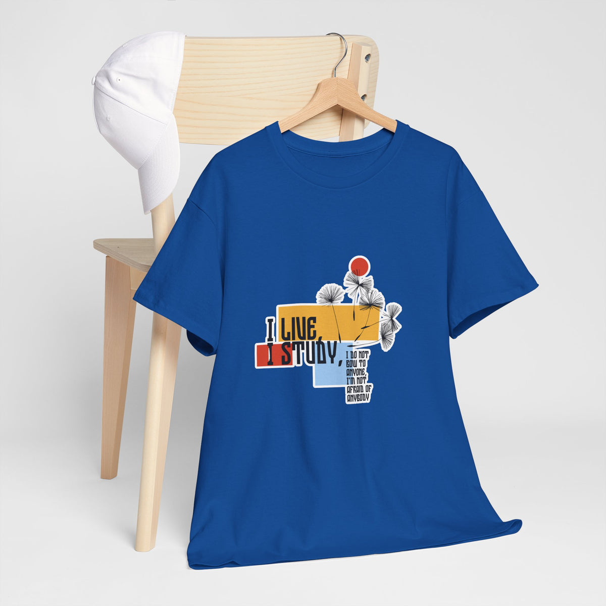 T-Shirt — I Live, I Study Graphic Tee (Minimalist Floral Collage)