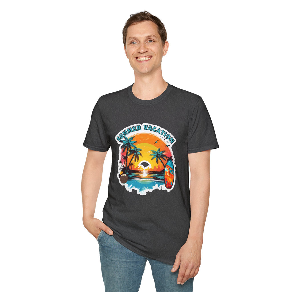 Summer Vacation T-Shirt – Tropical Sunset Surf Graphic