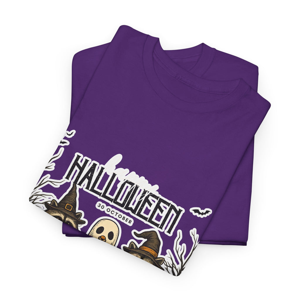 Halloween Raccoon Ghost Pumpkin T‑Shirt — Cute Spooky Costume Trio Tee