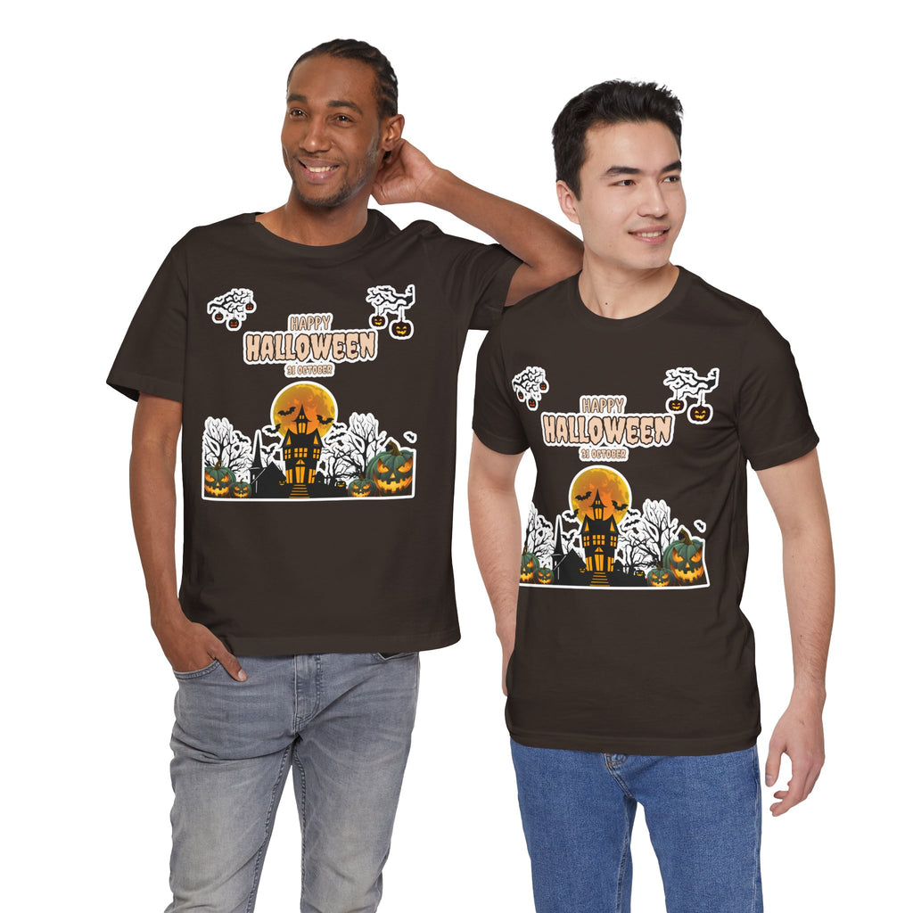 Halloween Haunted House T-Shirt — "Happy Halloween" Pumpkin Spooky Tee