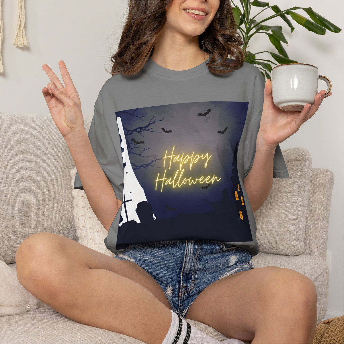 Halloween Night T-Shirt — "Happy Halloween" Haunted Graveyard Design