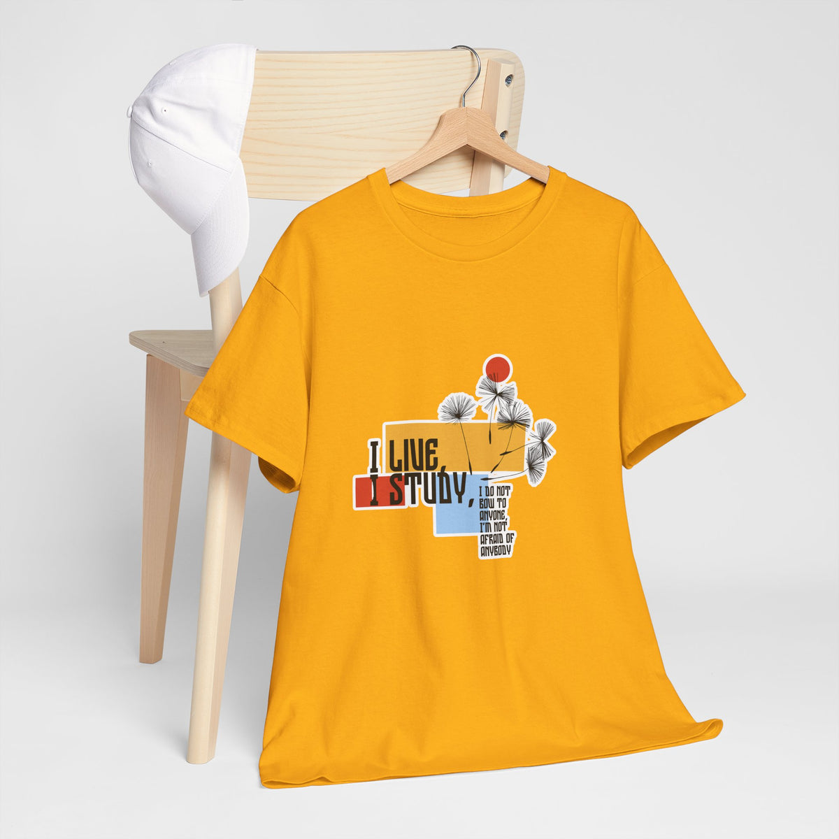 T-Shirt — I Live, I Study Graphic Tee (Minimalist Floral Collage)