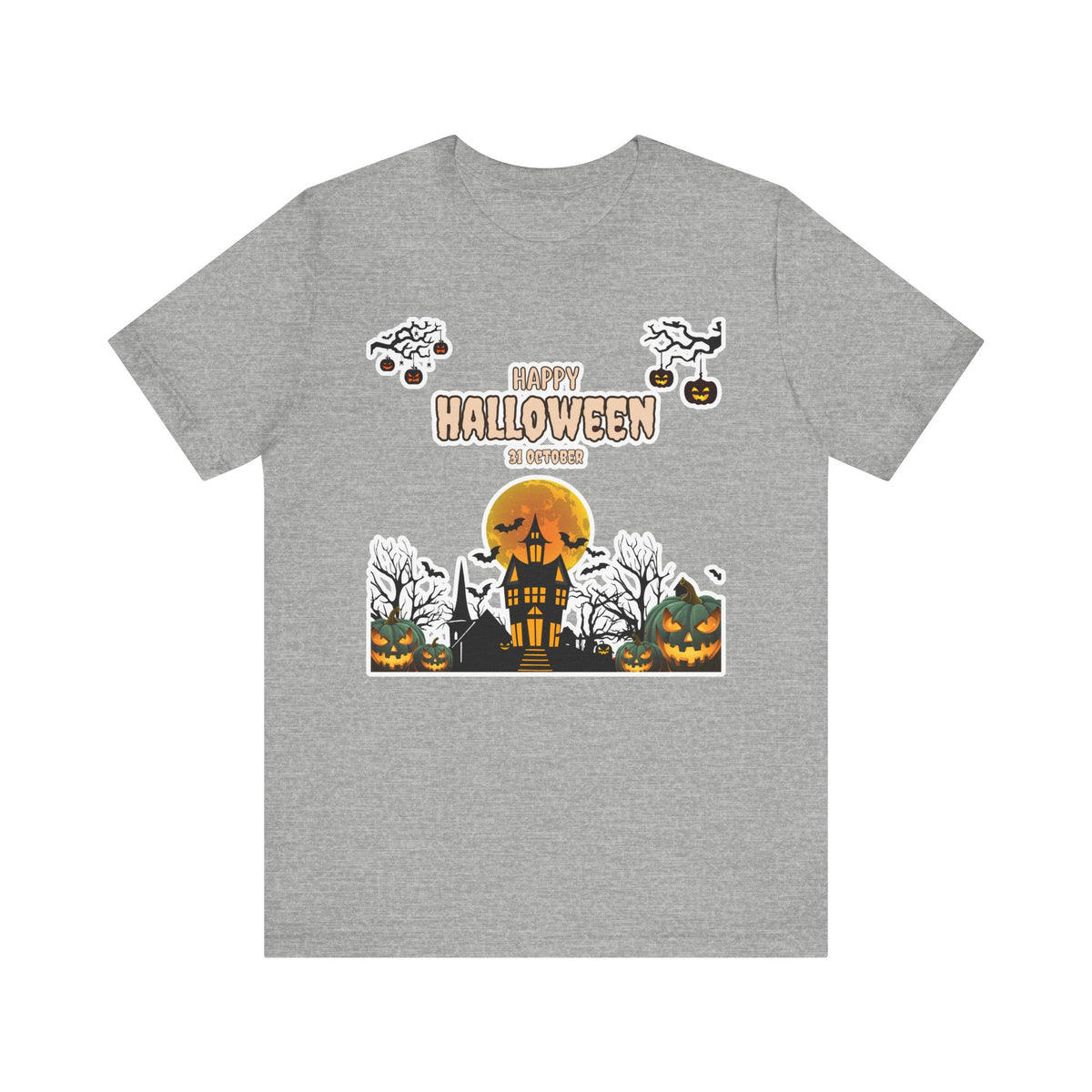 Halloween Haunted House T-Shirt — "Happy Halloween" Pumpkin Spooky Tee