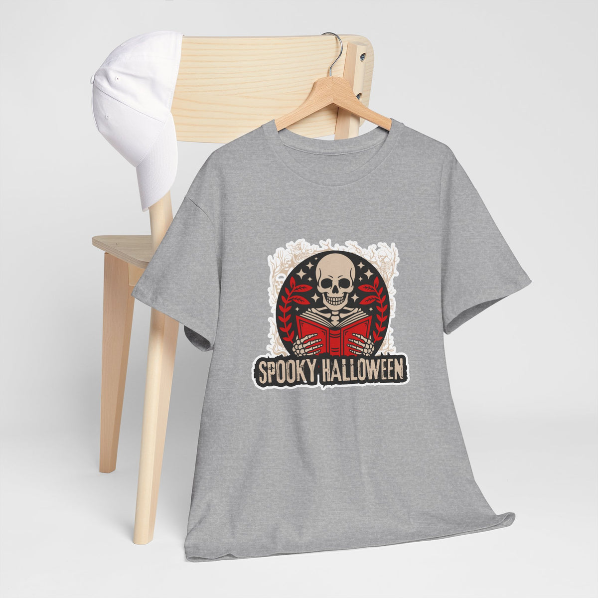 Spooky Halloween Skull Tee — Vintage Skeleton Reading Book Halloween T-Shirt