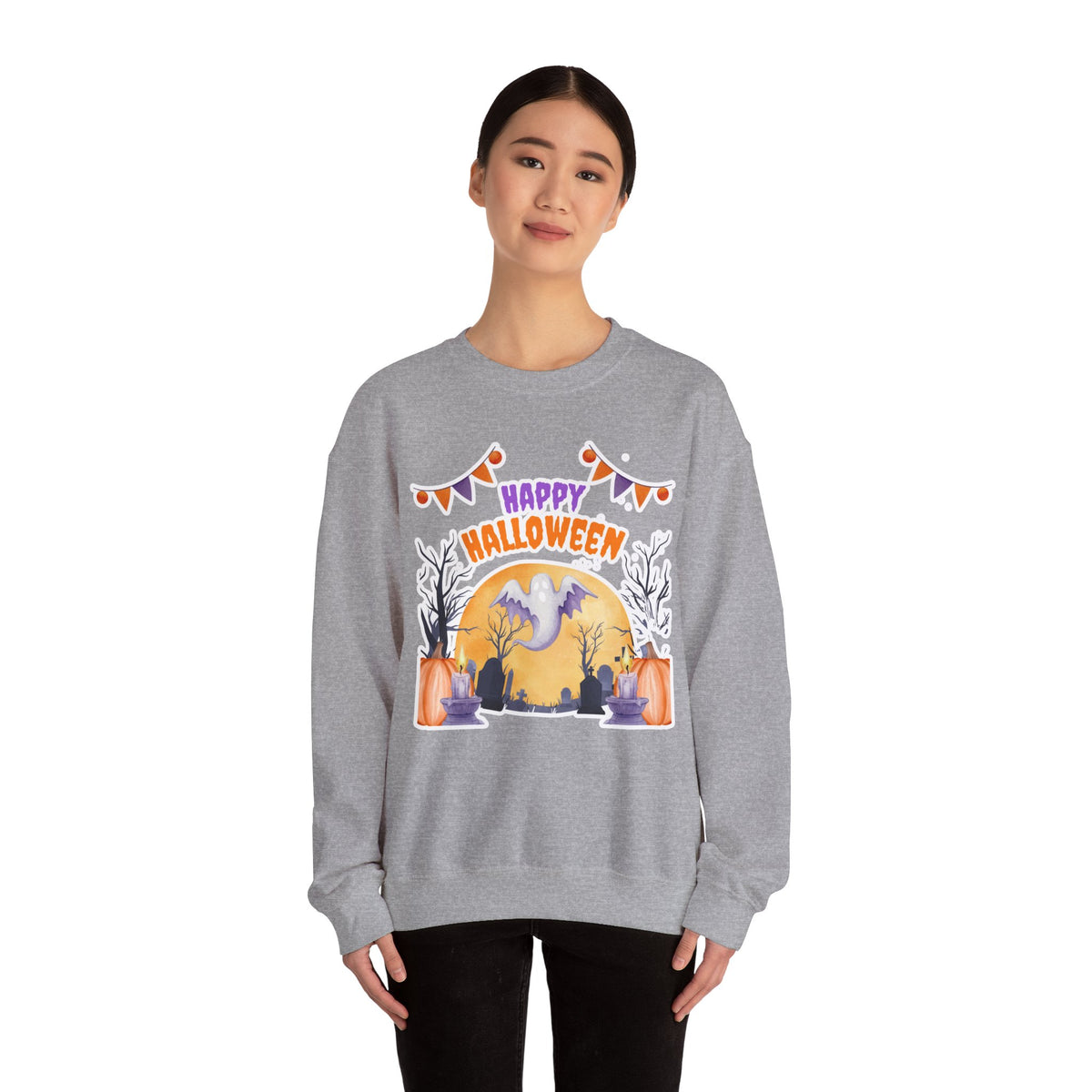 Happy Halloween Crewneck Sweatshirt — Cute Ghost Pumpkin Halloween Sweater