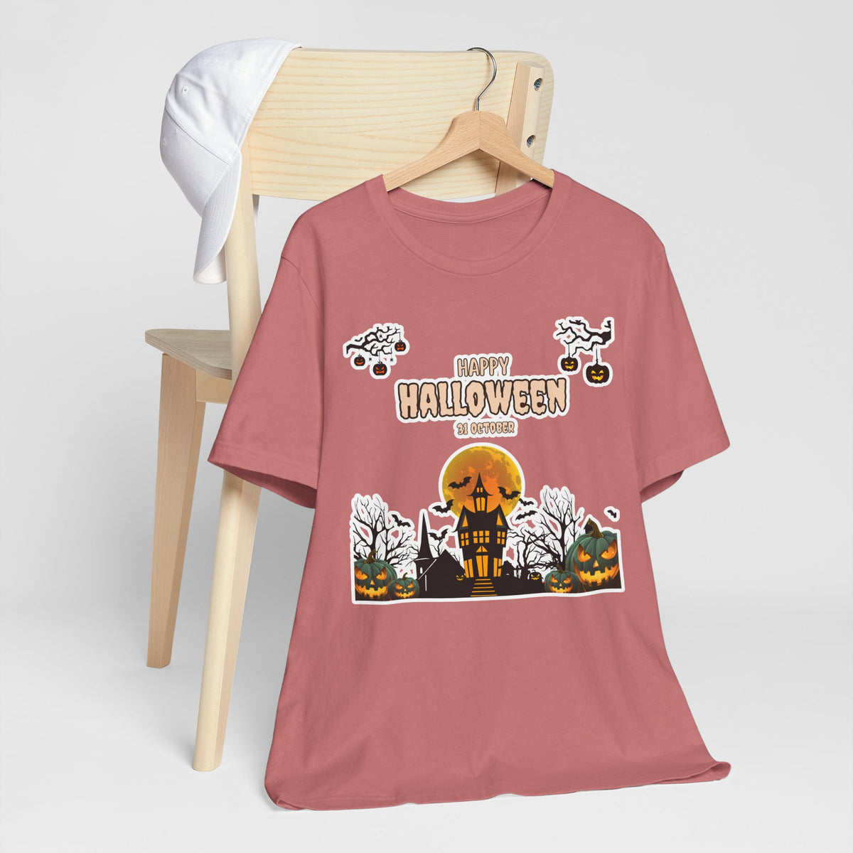 Halloween Haunted House T-Shirt — "Happy Halloween" Pumpkin Spooky Tee