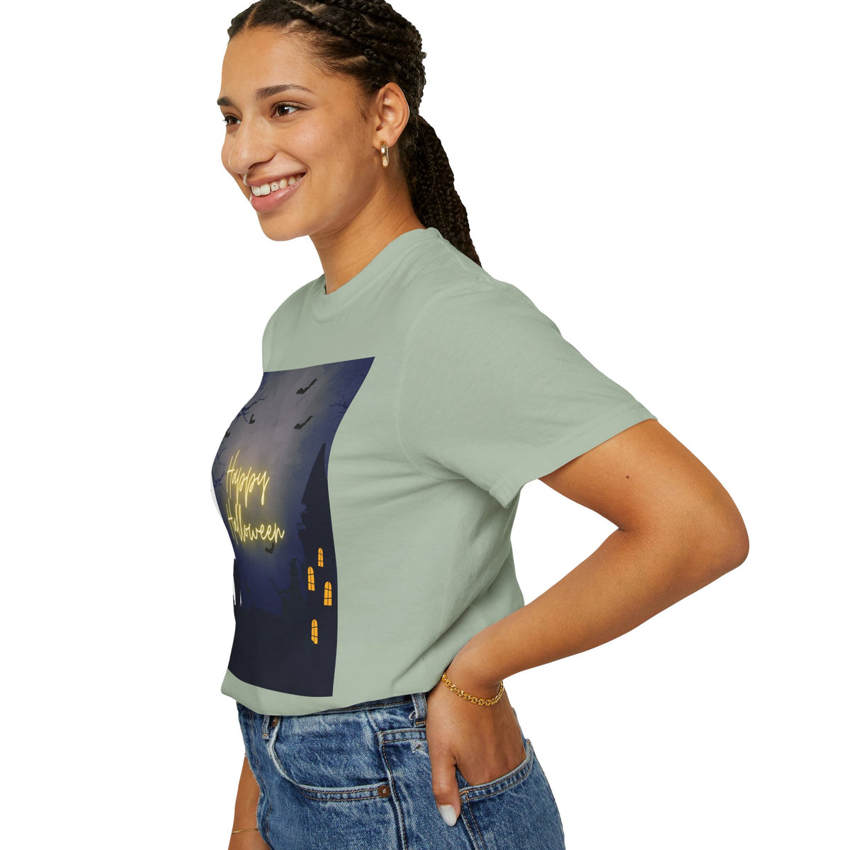 Halloween Night T-Shirt — "Happy Halloween" Haunted Graveyard Design