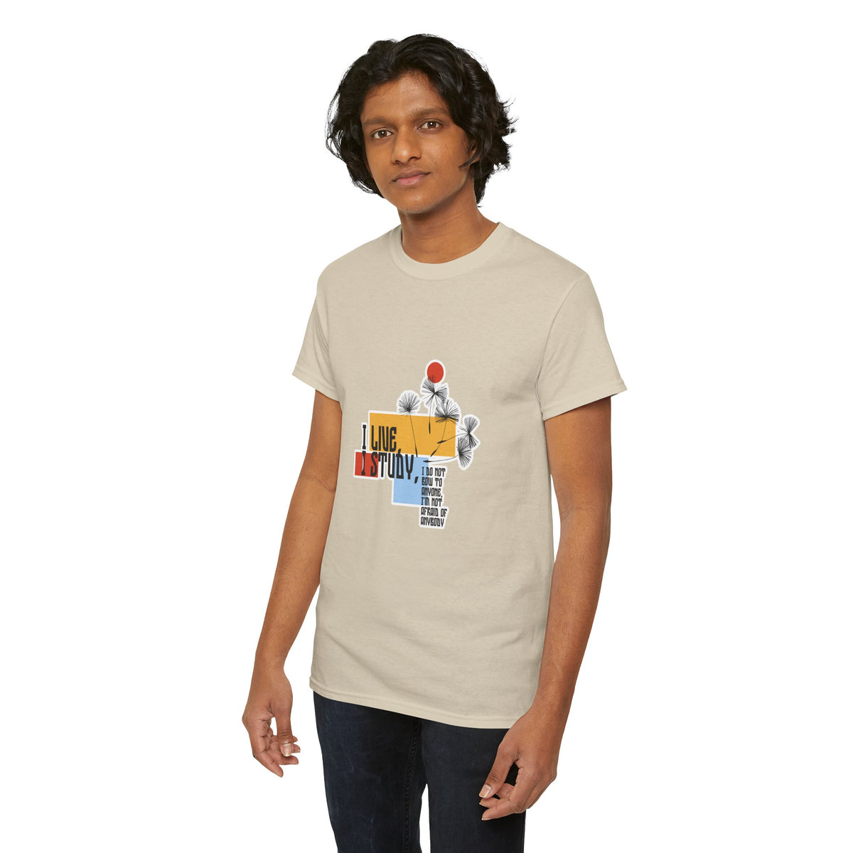 T-Shirt — I Live, I Study Graphic Tee (Minimalist Floral Collage)
