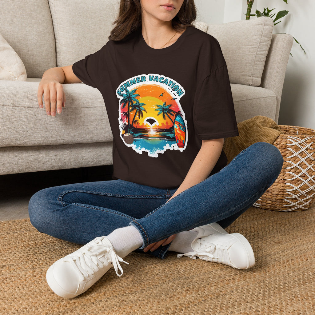 Summer Vacation T-Shirt – Tropical Sunset Surf Graphic