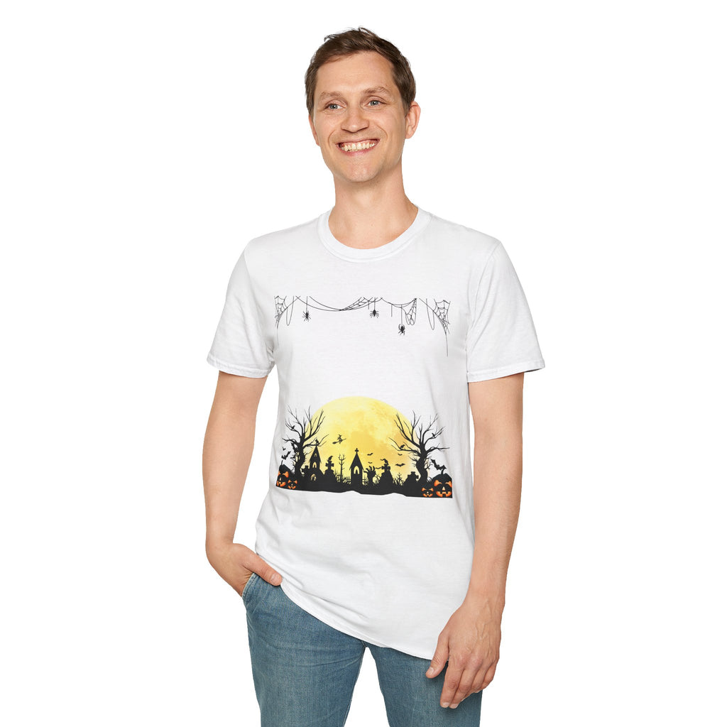 Halloween Moon Silhouette T-Shirt — Spooky Graveyard Pumpkin Scene