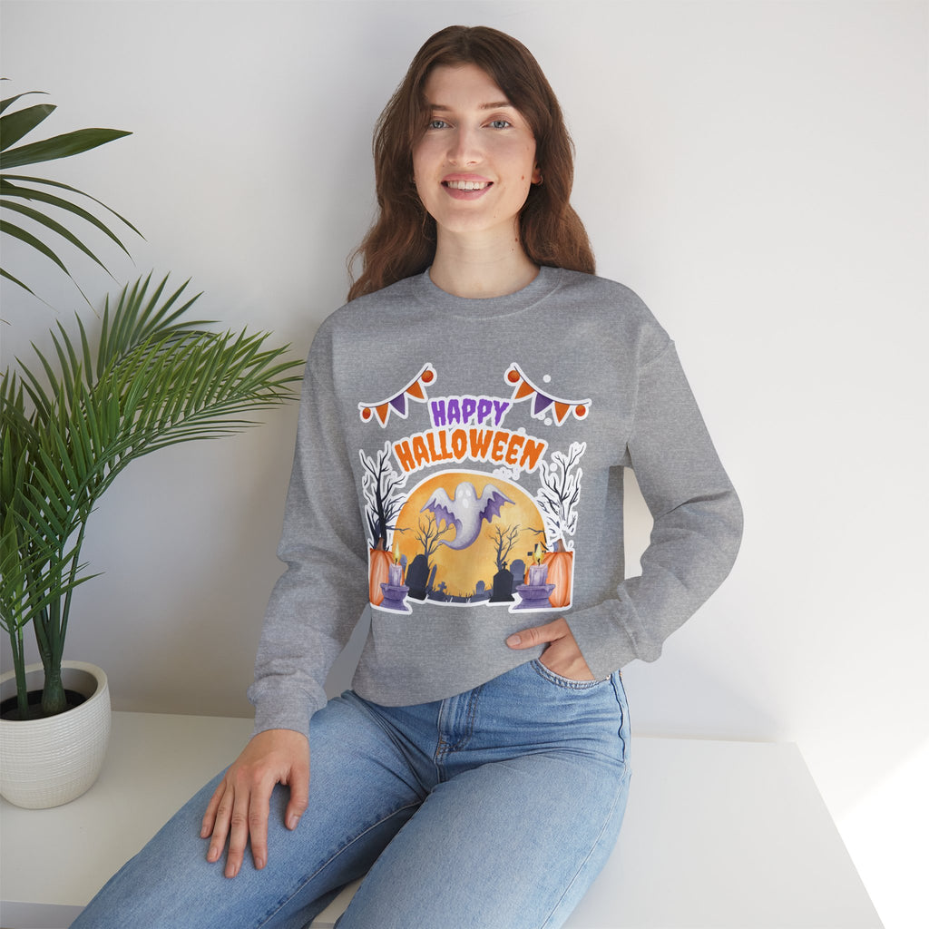 Happy Halloween Crewneck Sweatshirt — Cute Ghost Pumpkin Halloween Sweater