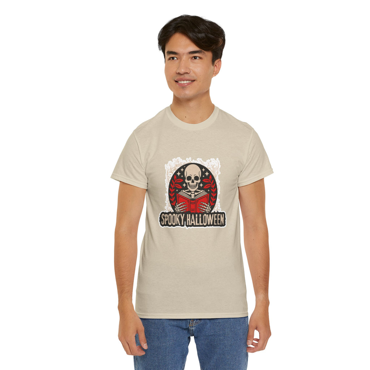 Spooky Halloween Skull Tee — Vintage Skeleton Reading Book Halloween T-Shirt