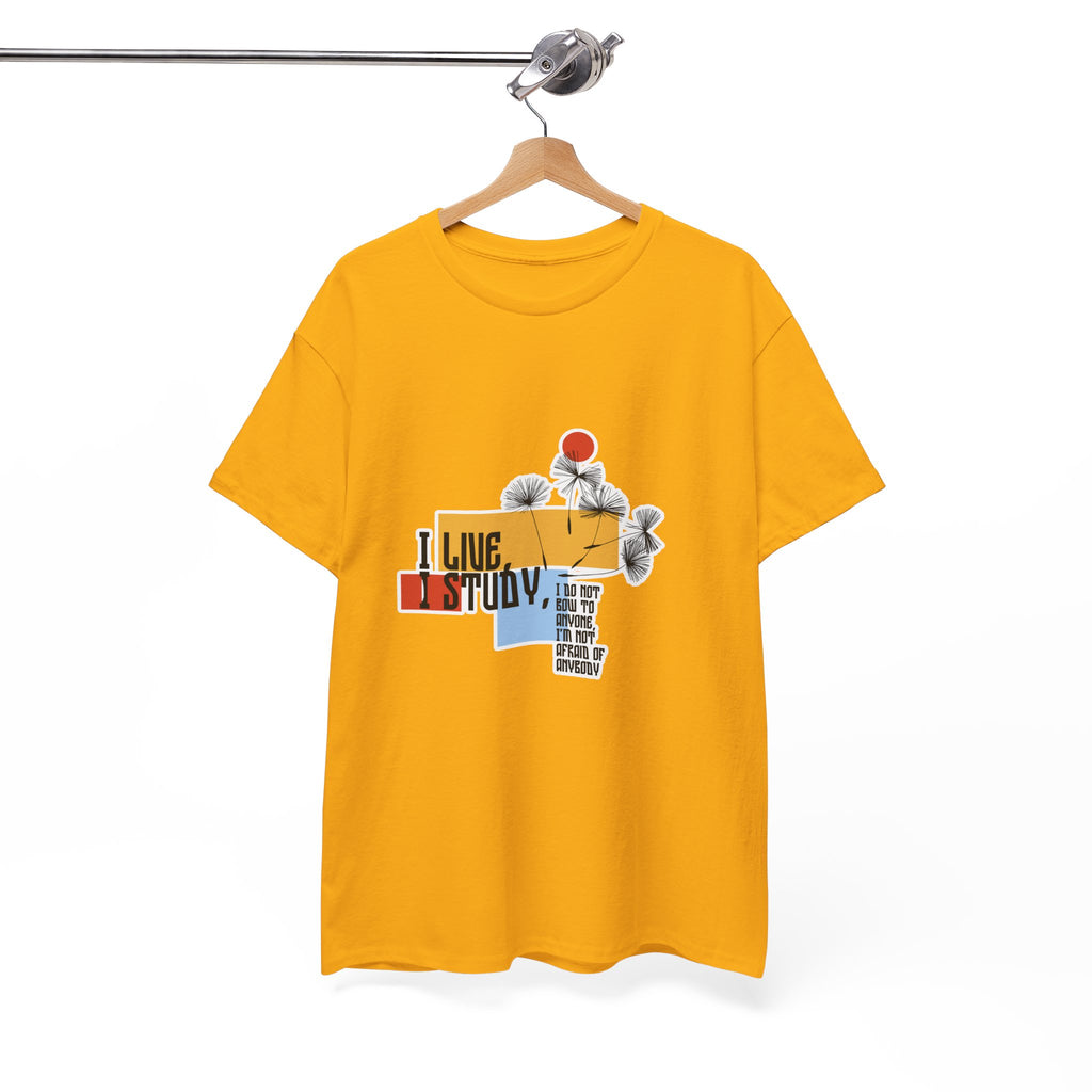 T-Shirt — I Live, I Study Graphic Tee (Minimalist Floral Collage)