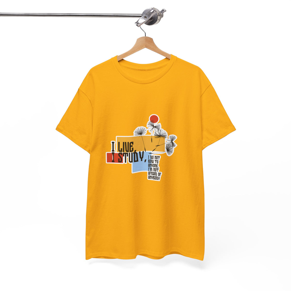 T-Shirt — I Live, I Study Graphic Tee (Minimalist Floral Collage)