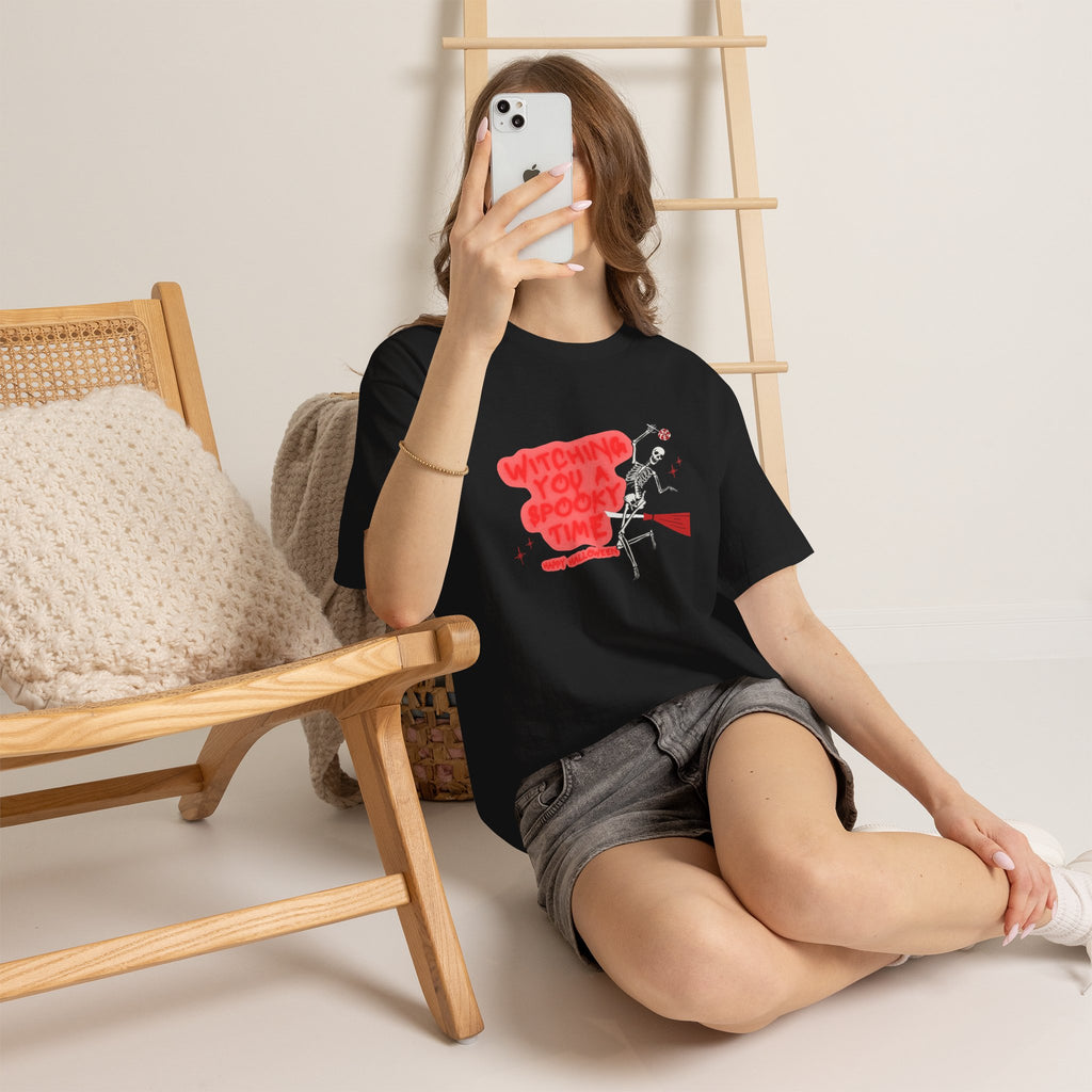 Skeleton 'Witching You a Spooky Time' Halloween T-Shirt