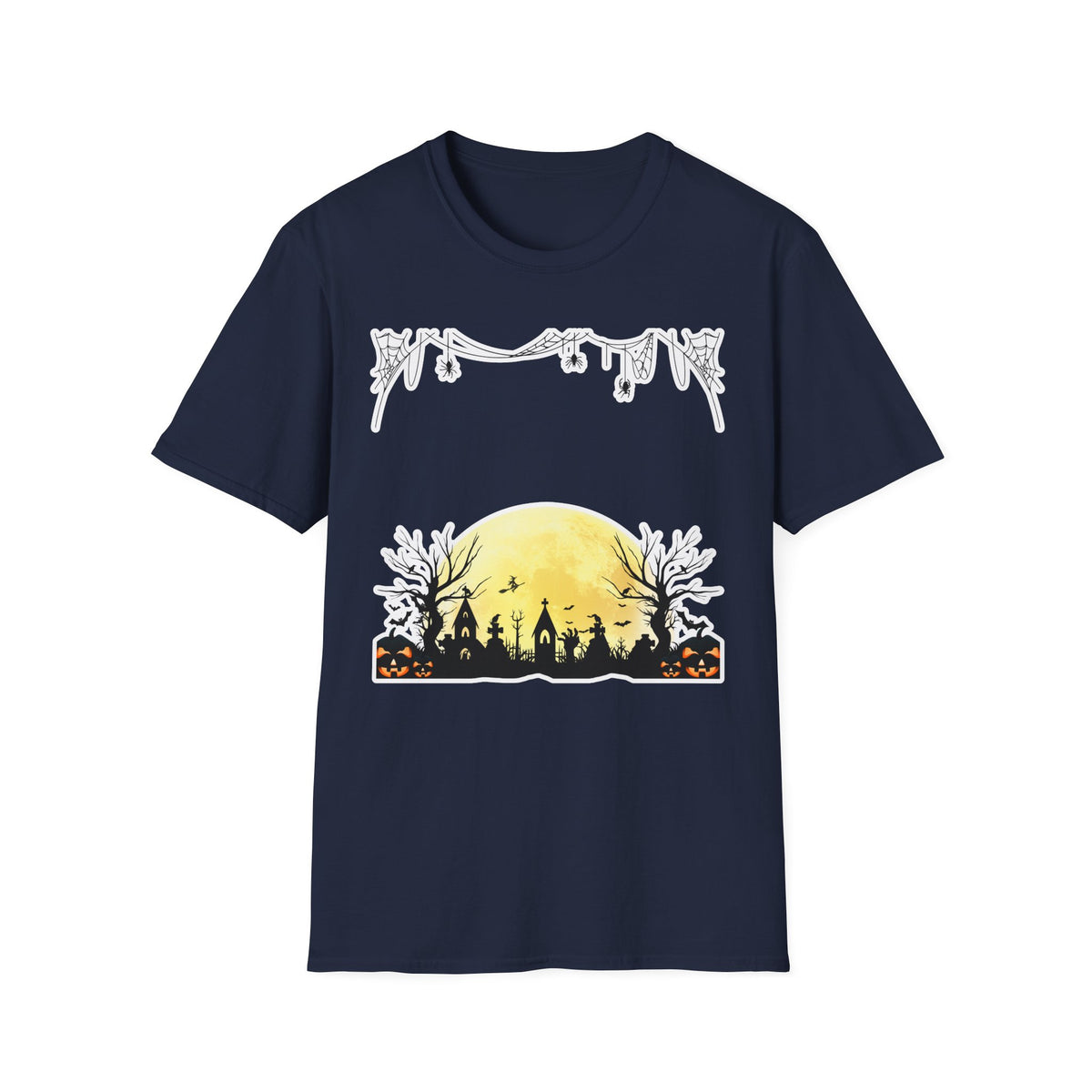 Halloween Moon Silhouette T-Shirt — Spooky Graveyard Pumpkin Scene
