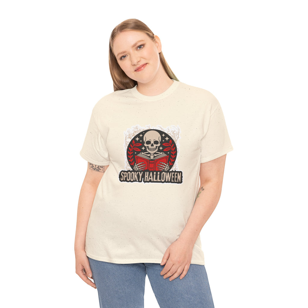 Spooky Halloween Skull Tee — Vintage Skeleton Reading Book Halloween T-Shirt