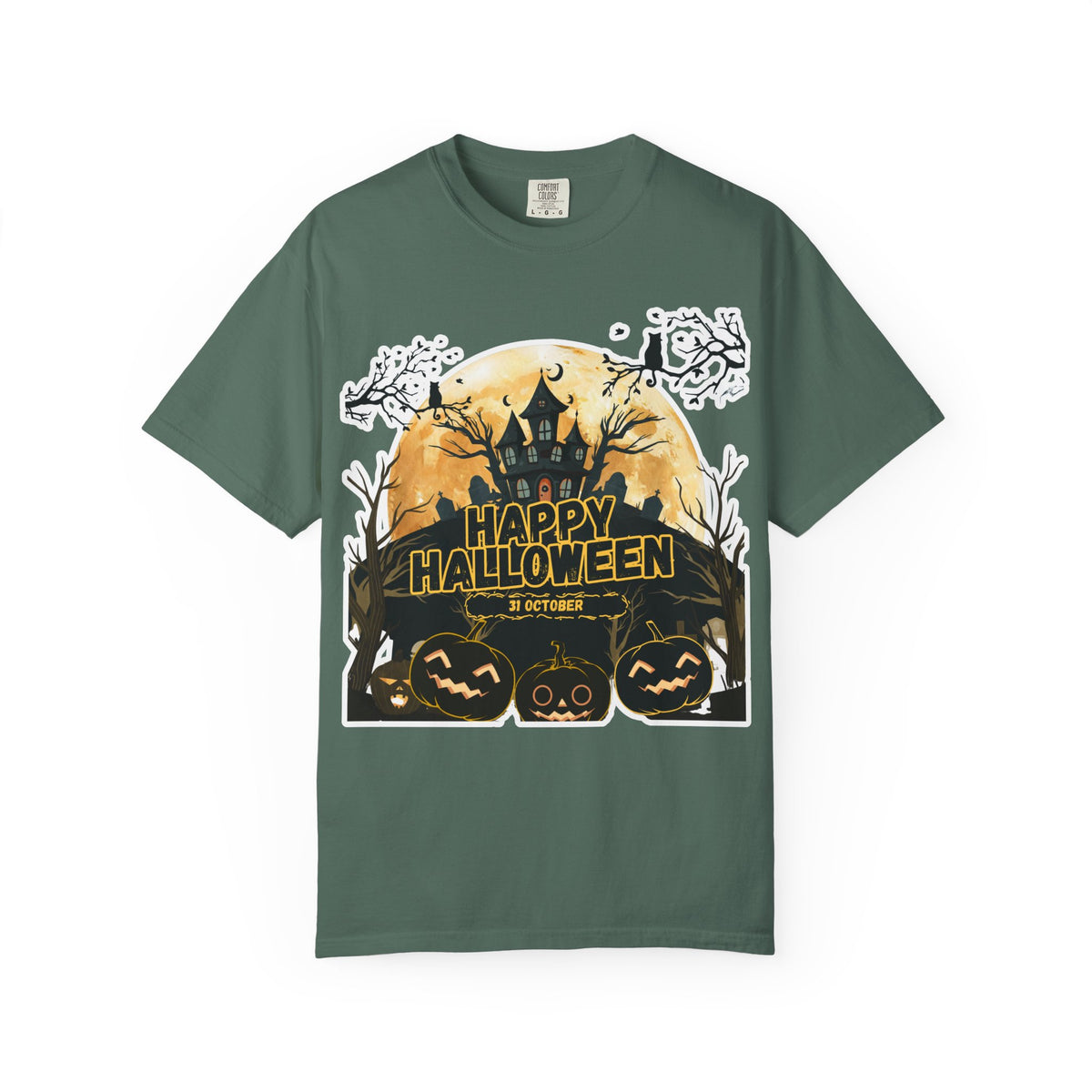 Halloween Haunted House T-Shirt — "Happy Halloween" Pumpkin Graphic Tee
