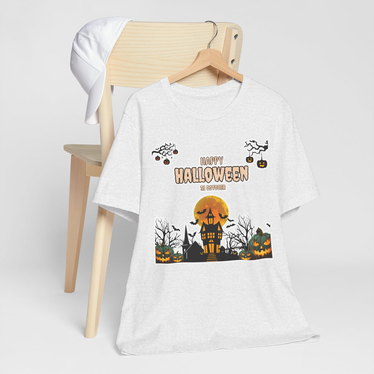 Halloween Haunted House T-Shirt — "Happy Halloween" Pumpkin Spooky Tee