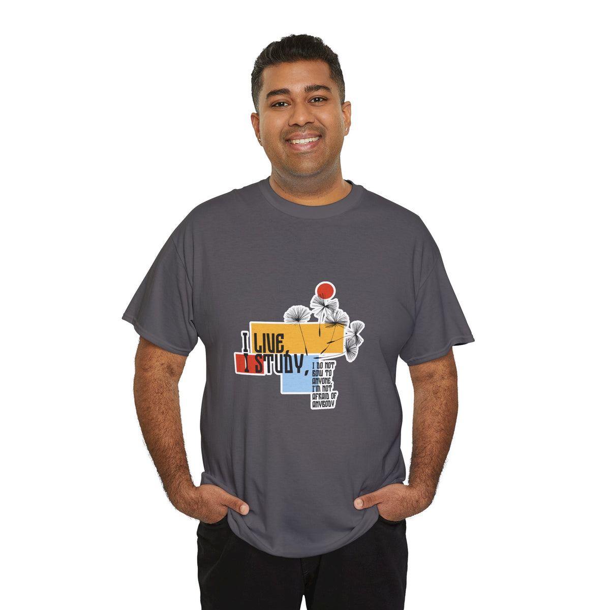 T-Shirt — I Live, I Study Graphic Tee (Minimalist Floral Collage)