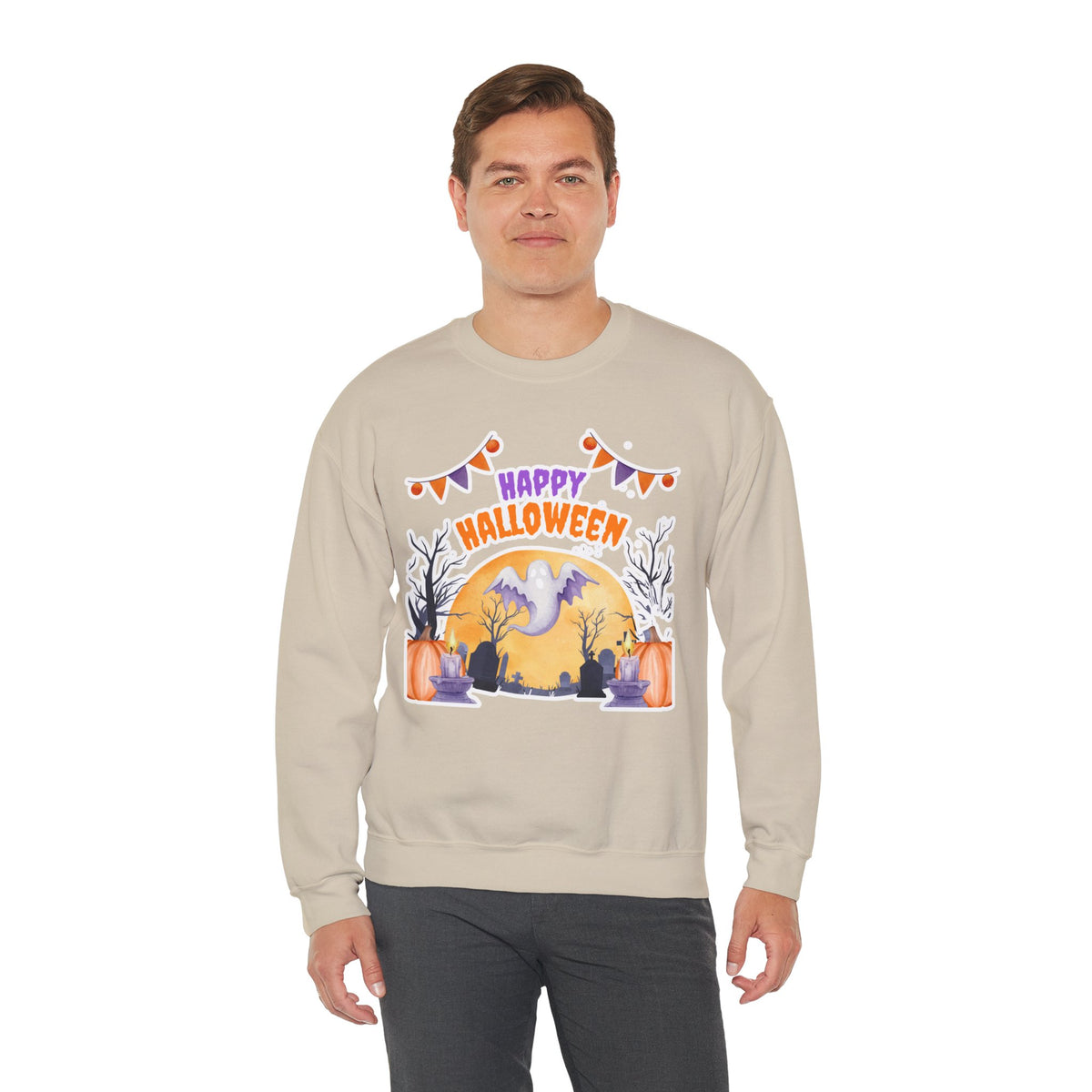 Happy Halloween Crewneck Sweatshirt — Cute Ghost Pumpkin Halloween Sweater