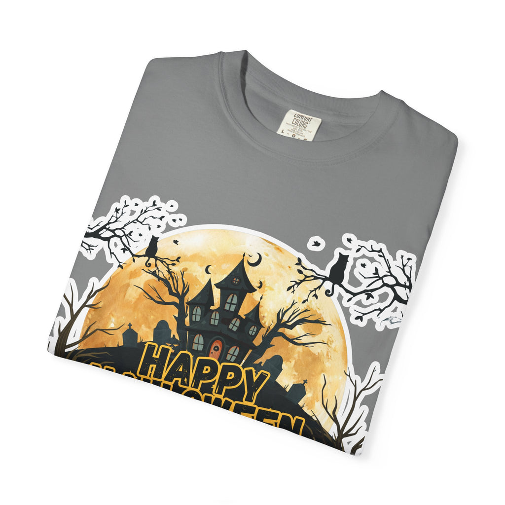 Halloween Haunted House T-Shirt — "Happy Halloween" Pumpkin Graphic Tee