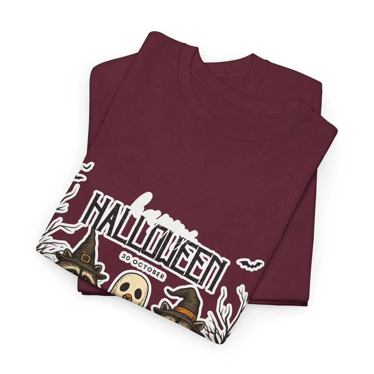 Halloween Raccoon Ghost Pumpkin T‑Shirt — Cute Spooky Costume Trio Tee