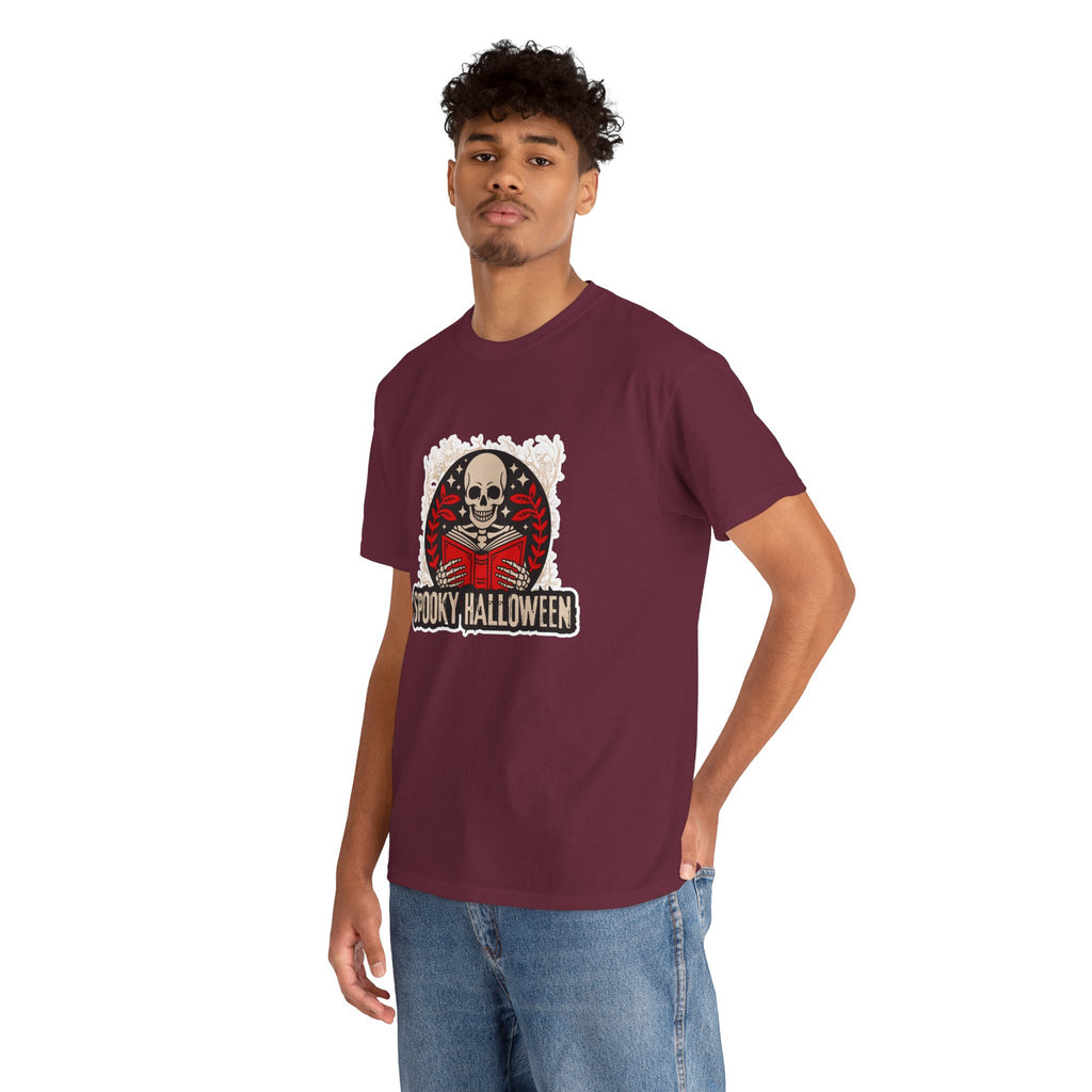 Spooky Halloween Skull Tee — Vintage Skeleton Reading Book Halloween T-Shirt