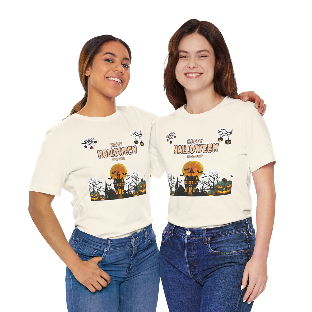 Halloween Haunted House T-Shirt — "Happy Halloween" Pumpkin Spooky Tee