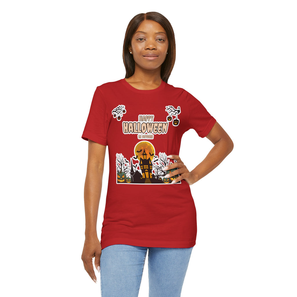 Halloween Haunted House T-Shirt — "Happy Halloween" Pumpkin Spooky Tee