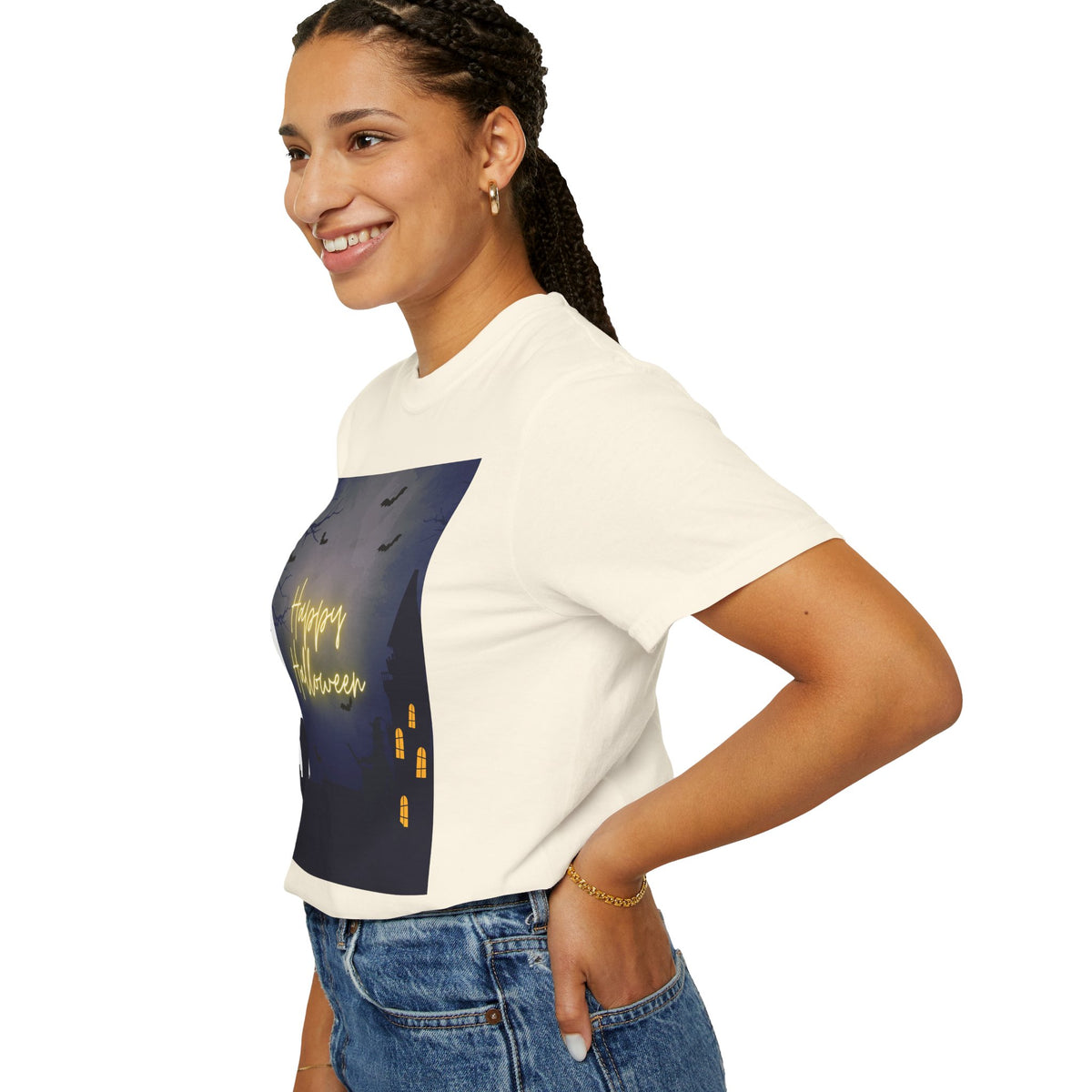 Halloween Night T-Shirt — "Happy Halloween" Haunted Graveyard Design