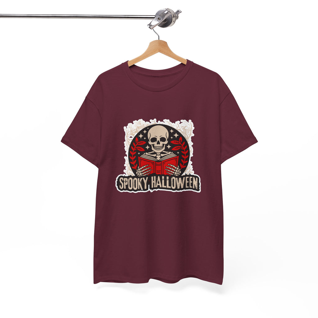 Spooky Halloween Skull Tee — Vintage Skeleton Reading Book Halloween T-Shirt